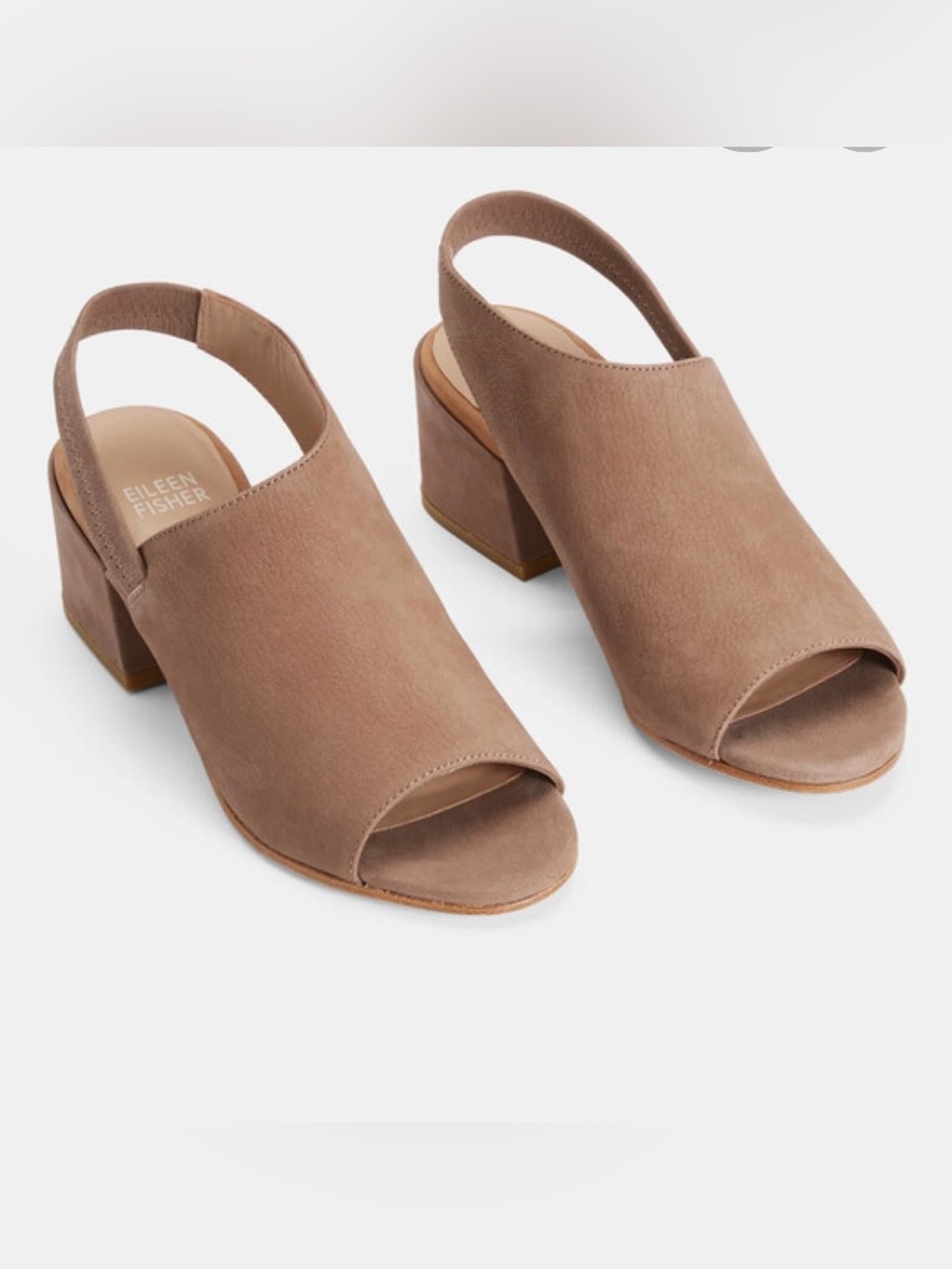 Eileen Fisher Dusty Taupe Suede Open-Toe Slingback Block Heel